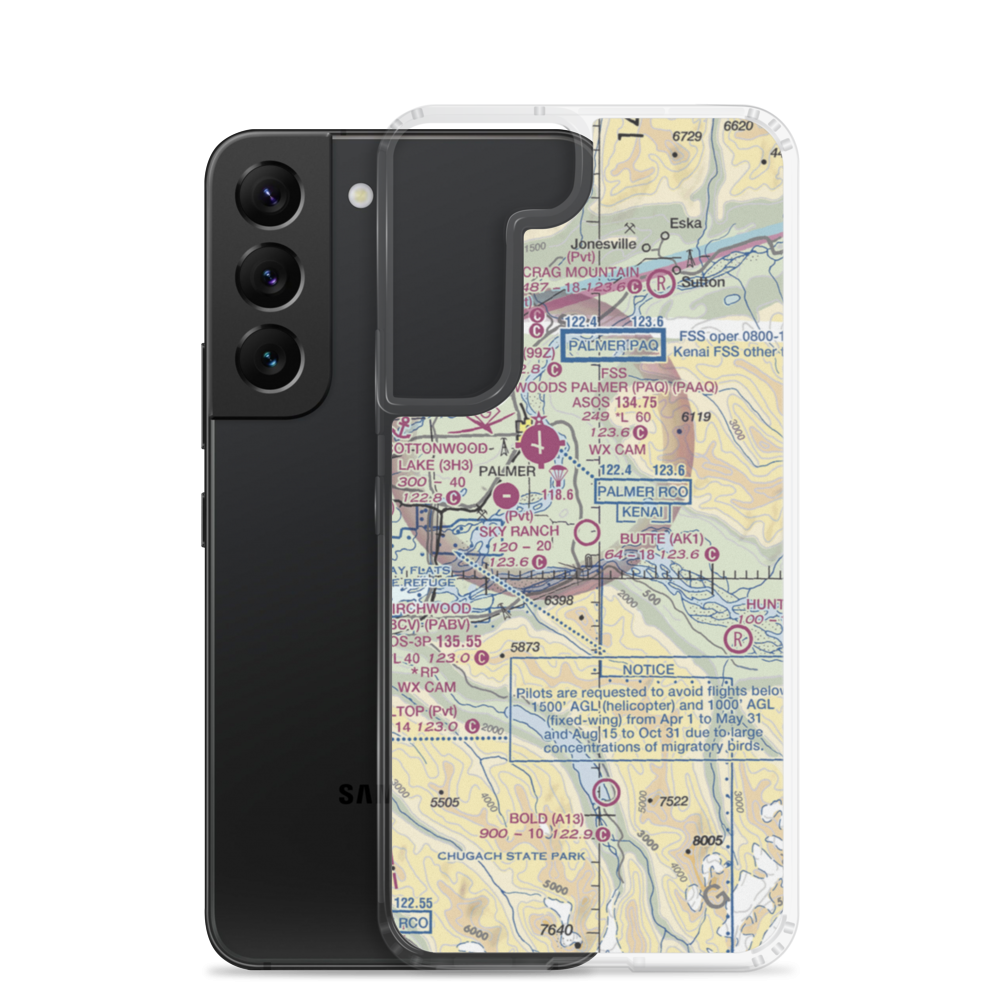 Butte Municipal Airport (AK1) VFR Sectional Samsung Case Samsung Galaxy S22 model shown