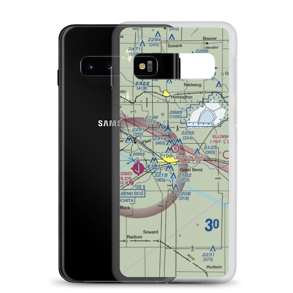 Button Airport (SN67) VFR Sectional Samsung Case Samsung Galaxy S10 model shown