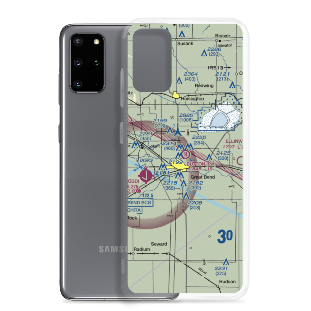 Button Airport (SN67) VFR Sectional Samsung Case Samsung Galaxy S20 Plus model shown