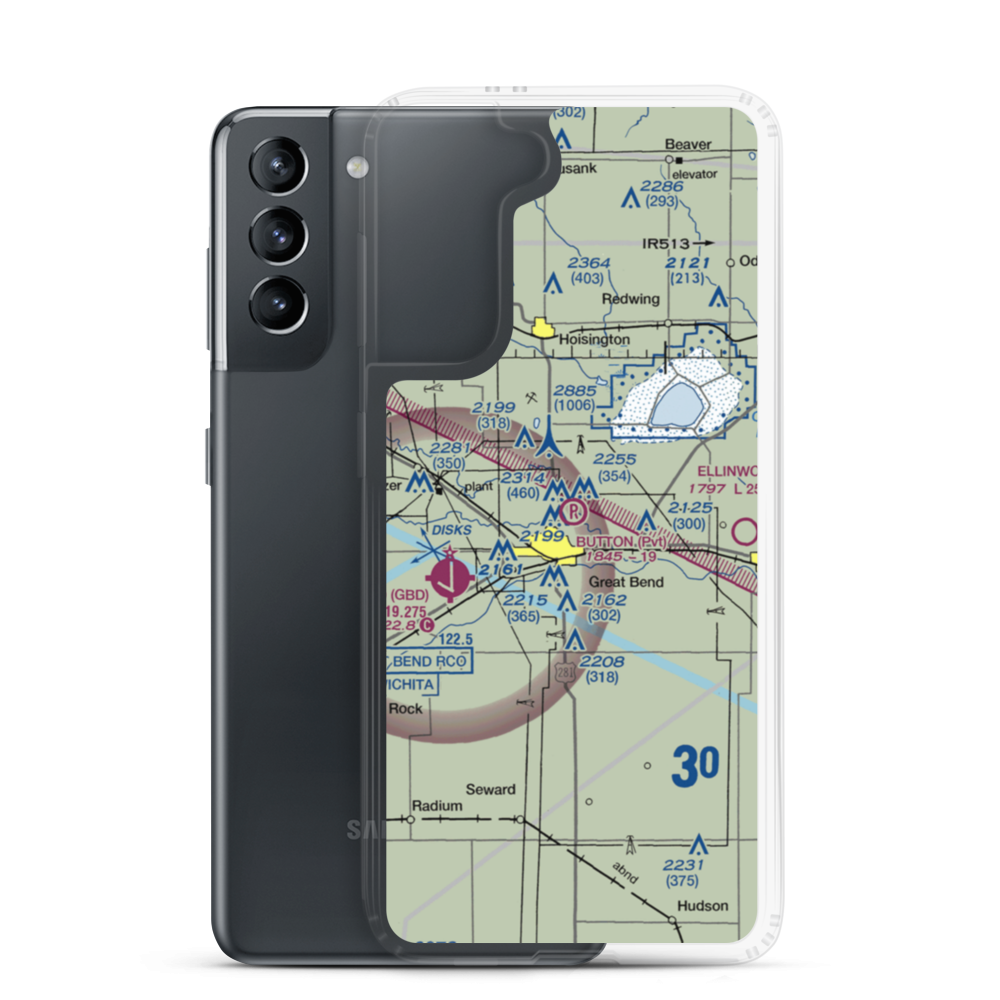 Button Airport (SN67) VFR Sectional Samsung Case Samsung Galaxy S21 model shown