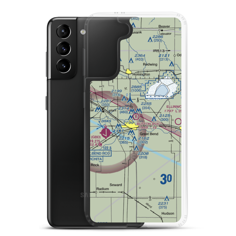 Button Airport (SN67) VFR Sectional Samsung Case Samsung Galaxy S21 Plus model shown