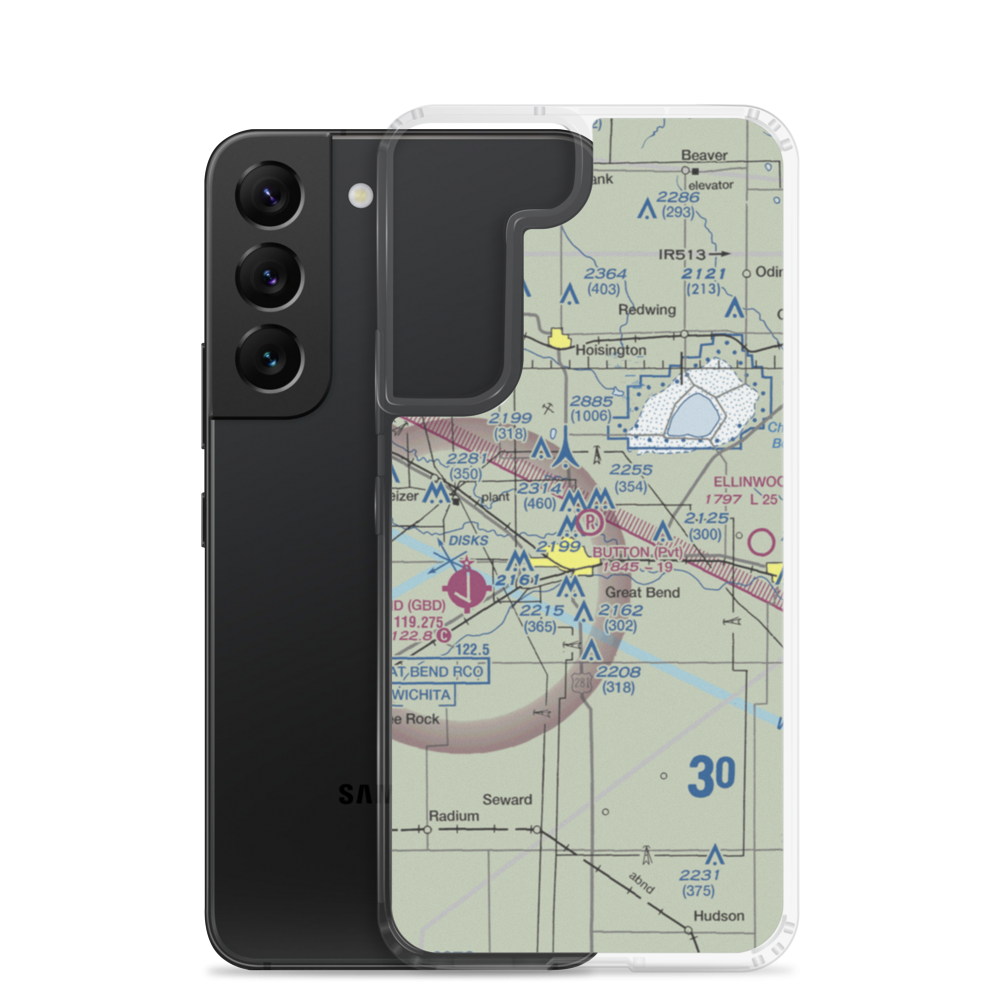 Button Airport (SN67) VFR Sectional Samsung Case Samsung Galaxy S22 model shown