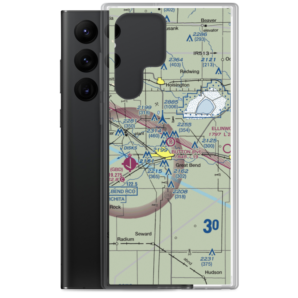 Button Airport (SN67) VFR Sectional Samsung Case Samsung Galaxy S22 Ultra model shown