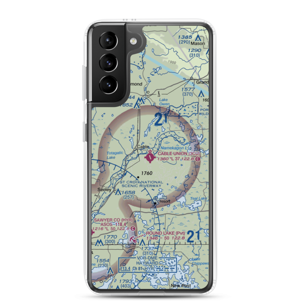 Cable Union Airport (3CU) VFR Sectional Samsung Case Samsung Galaxy S21 Plus model shown