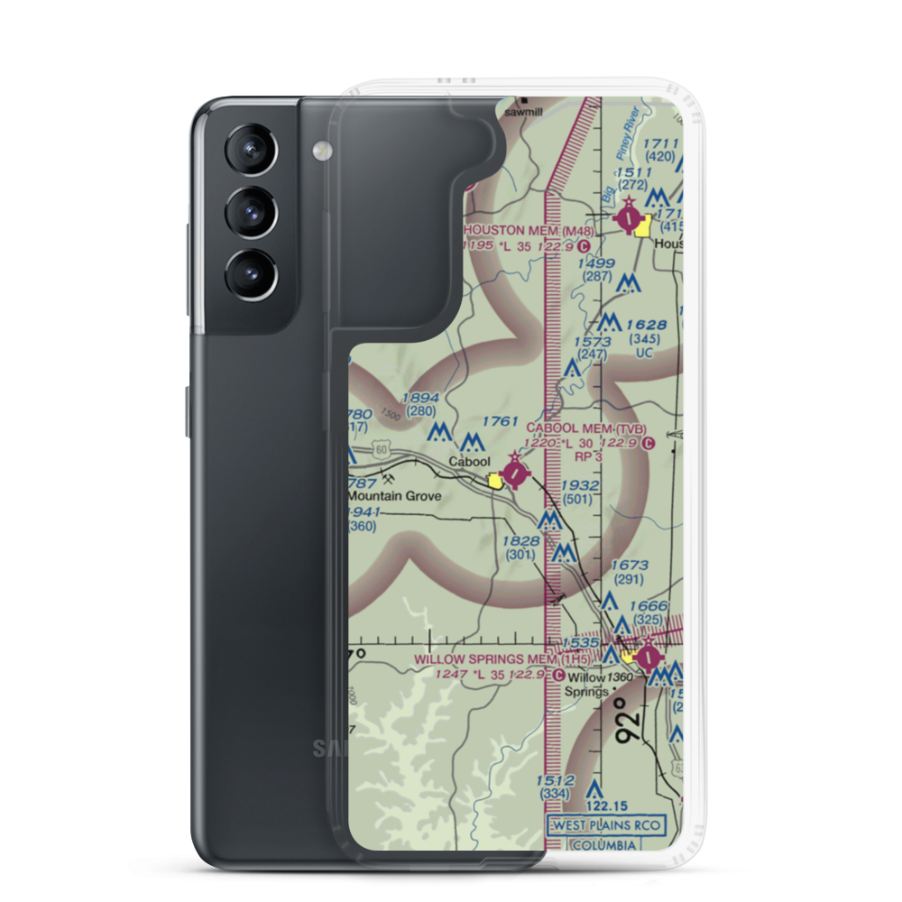 Cabool Memorial Airport (TVB) VFR Sectional Samsung Case Samsung Galaxy S21 model shown