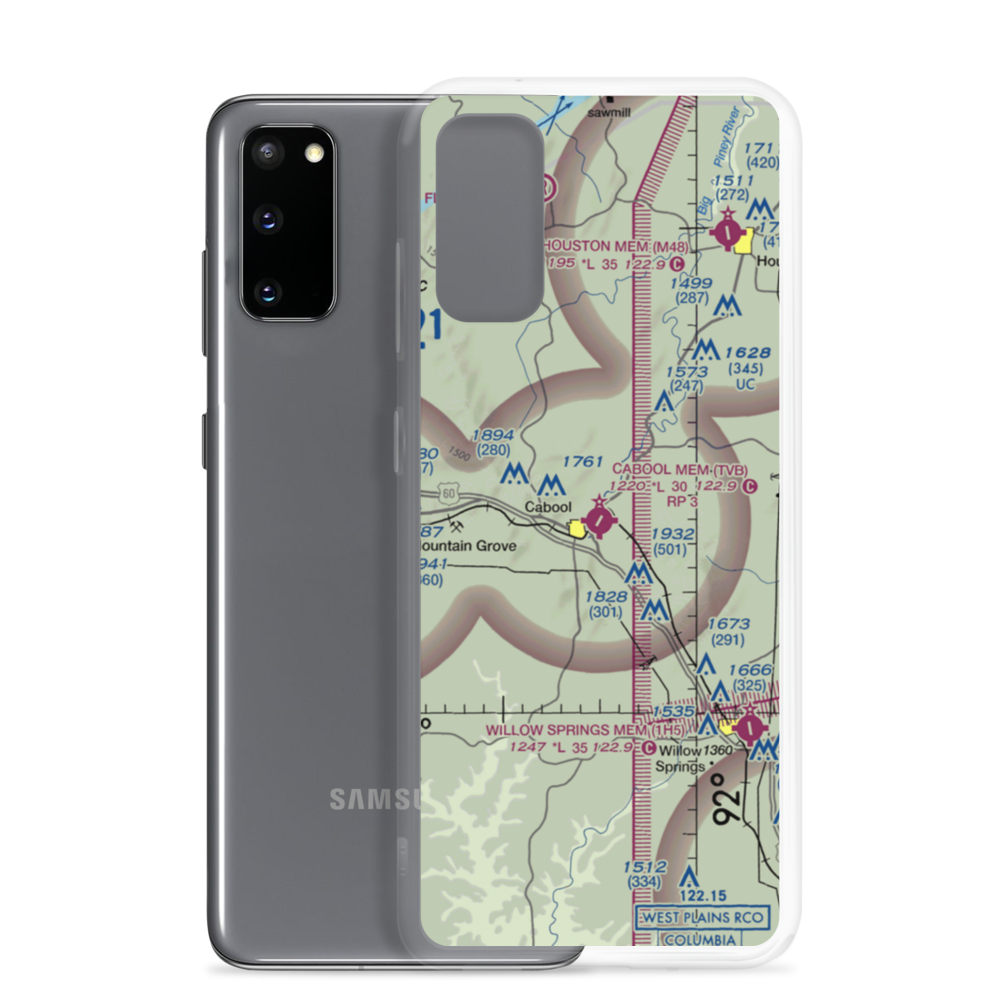 Cabool Memorial Airport (TVB) VFR Sectional Samsung Case Samsung Galaxy S20 model shown