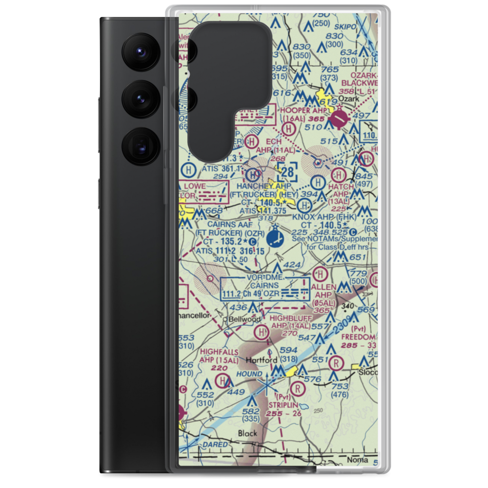 Cairns AAF (Fort Rucker) Air Field (OZR) VFR Sectional Samsung Case Samsung Galaxy S22 Ultra model shown