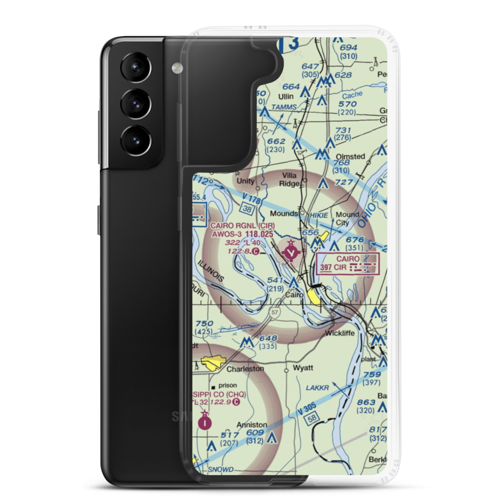 Cairo Regional Airport (CIR) VFR Sectional Samsung Case Samsung Galaxy S21 Plus model shown