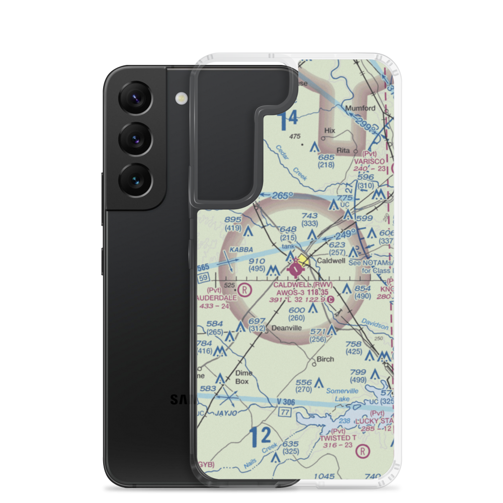 Caldwell Municipal Airport (RWV) VFR Sectional Samsung Case Samsung Galaxy S22 model shown