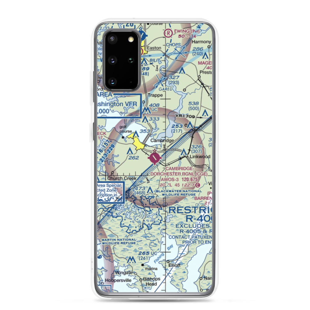 Cambridge Dorchester Airport (CGE) VFR Sectional Samsung Case Samsung Galaxy S20 Plus model shown