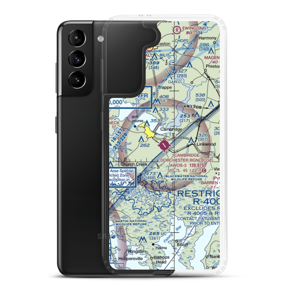 Cambridge Dorchester Airport (CGE) VFR Sectional Samsung Case Samsung Galaxy S21 Plus model shown