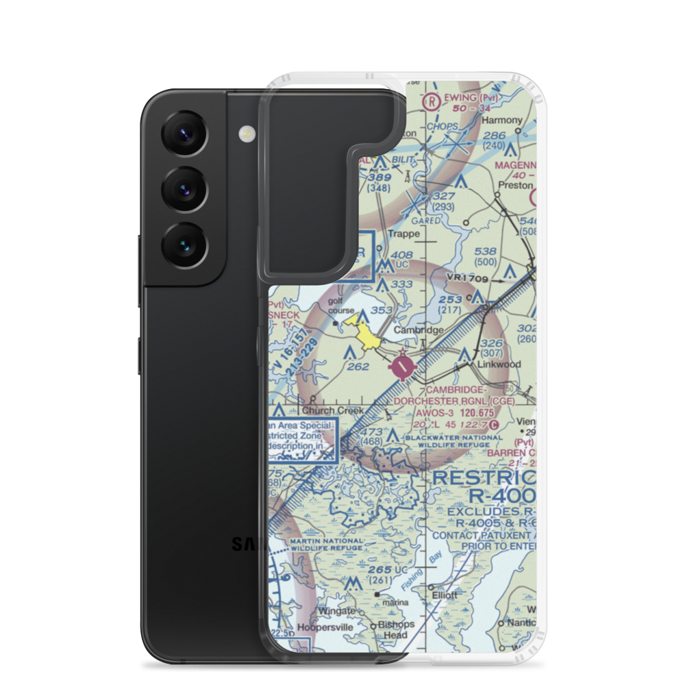 Cambridge Dorchester Airport (CGE) VFR Sectional Samsung Case Samsung Galaxy S22 model shown