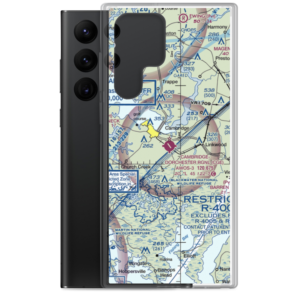 Cambridge Dorchester Airport (CGE) VFR Sectional Samsung Case Samsung Galaxy S22 Ultra model shown