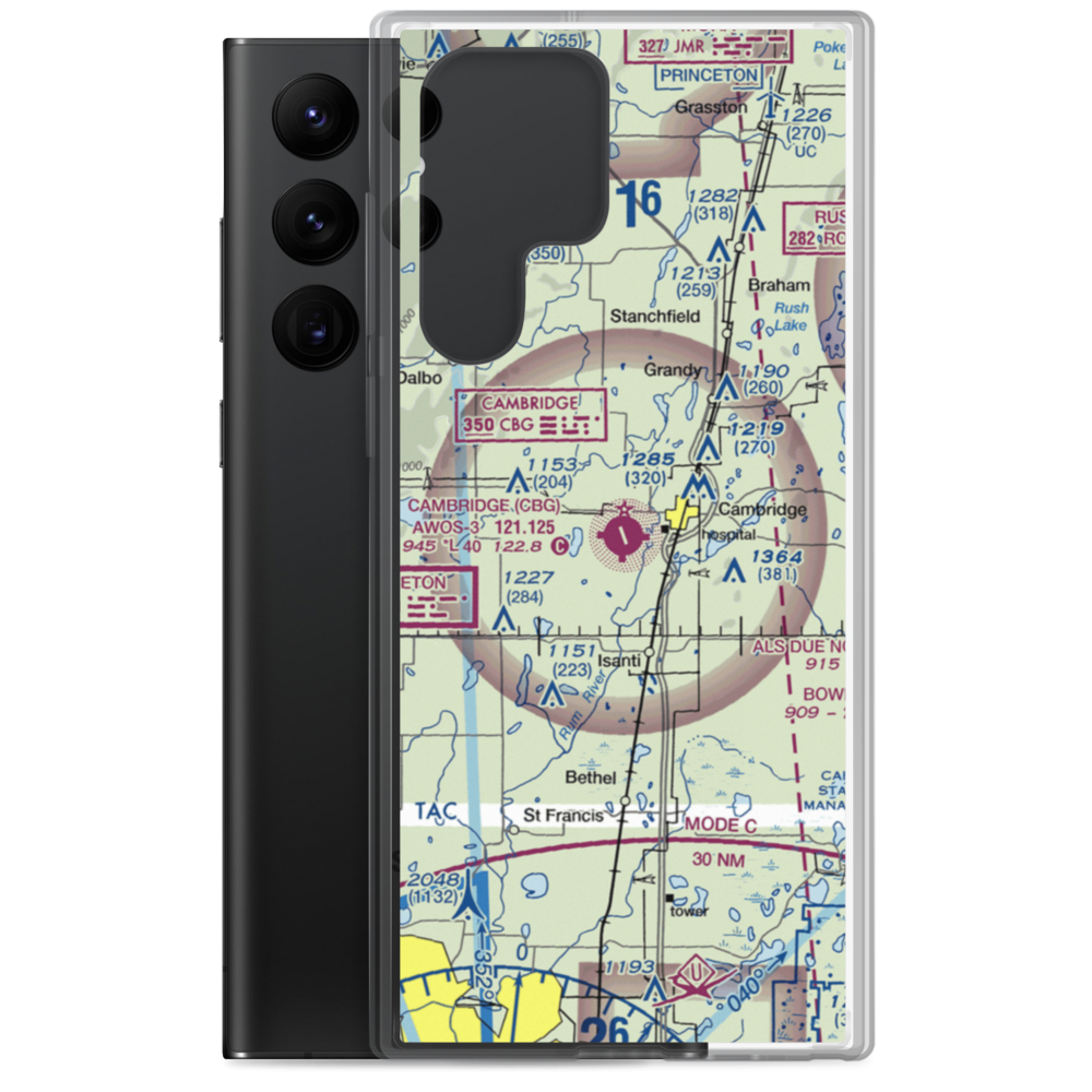 Cambridge Municipal Airport (CBG) VFR Sectional Samsung Case Samsung Galaxy S22 Ultra model shown
