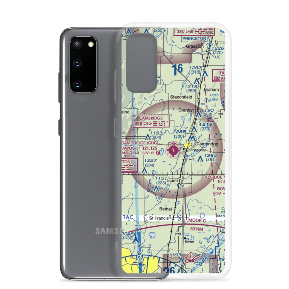 Cambridge Municipal Airport (CBG) VFR Sectional Samsung Case Samsung Galaxy S20 model shown