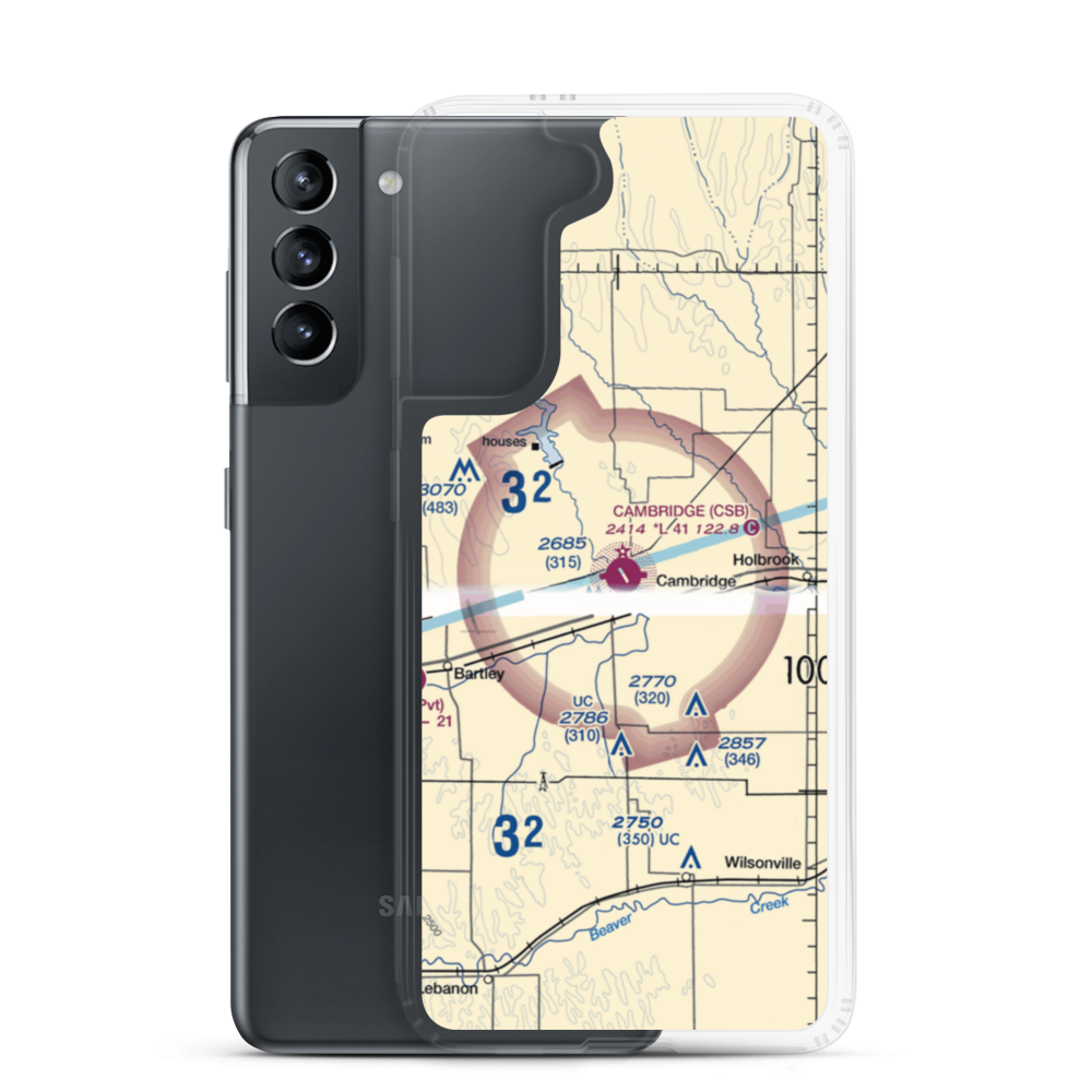 Cambridge Municipal Airport (CSB) VFR Sectional Samsung Case Samsung Galaxy S21 model shown