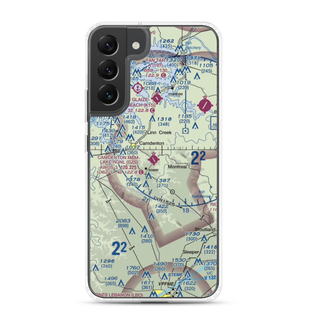 Camdenton Memorial Airport (OZS) VFR Sectional Samsung Case Samsung Galaxy S22 Plus model shown