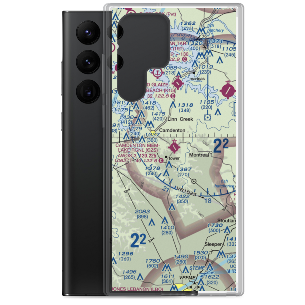 Camdenton Memorial Airport (OZS) VFR Sectional Samsung Case Samsung Galaxy S22 Ultra model shown