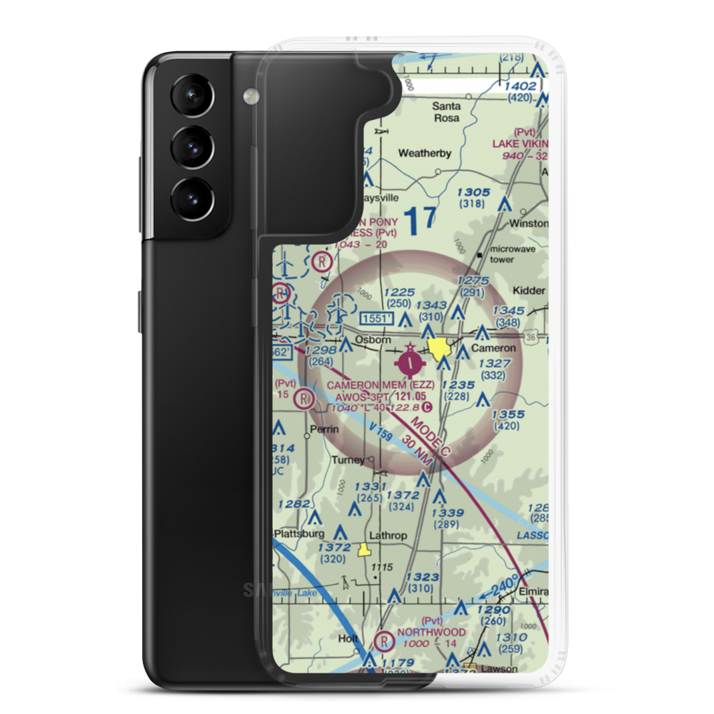 Cameron Memorial Airport (EZZ) VFR Sectional Samsung Case Samsung Galaxy S21 Plus model shown