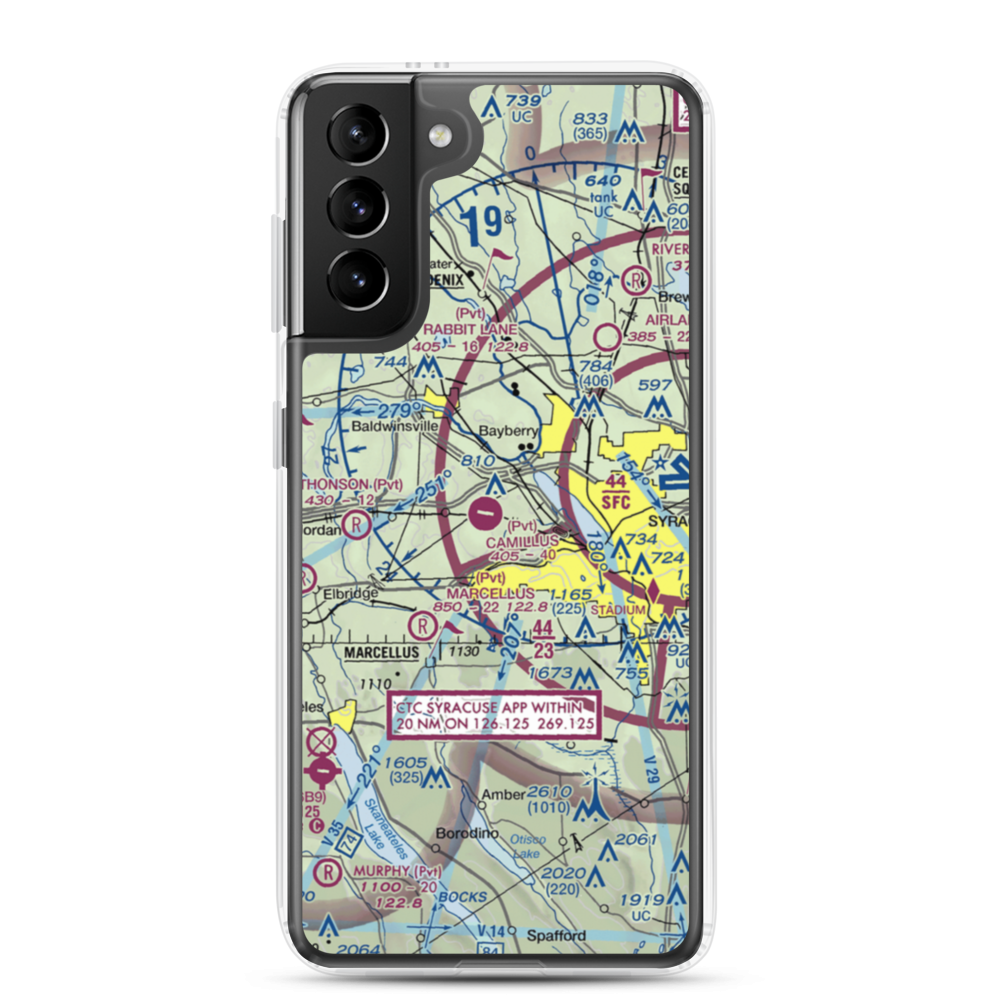 Camillus Airport (NY2) VFR Sectional Samsung Case Samsung Galaxy S21 Plus model shown