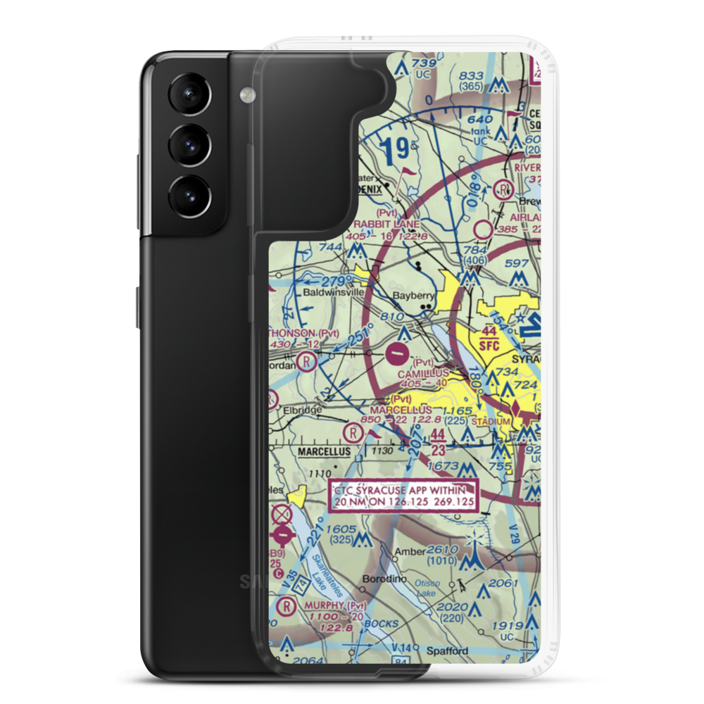 Camillus Airport (NY2) VFR Sectional Samsung Case Samsung Galaxy S21 Plus model shown