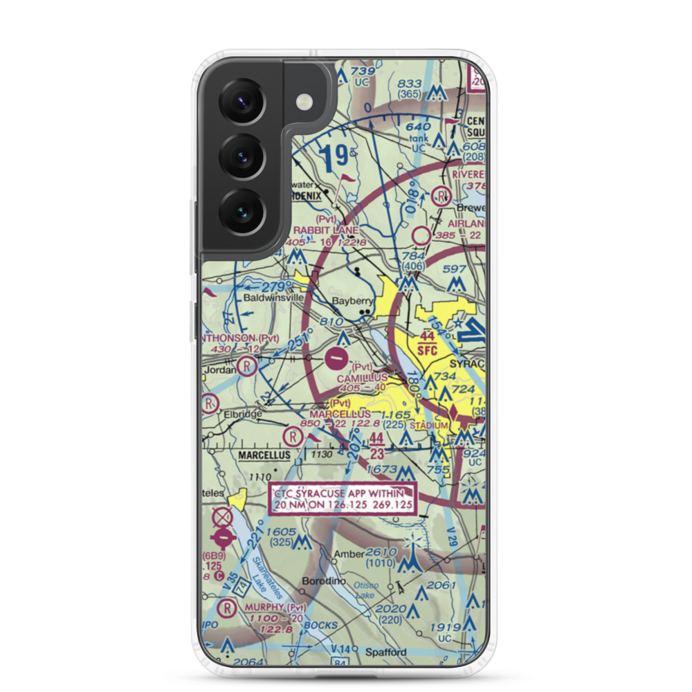 Camillus Airport (NY2) VFR Sectional Samsung Case Samsung Galaxy S22 Plus model shown