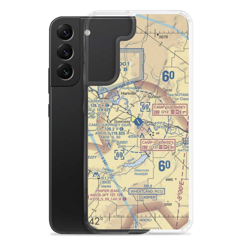 Camp Guernsey Airport (GUR) VFR Sectional Samsung Case Samsung Galaxy S22 Plus model shown