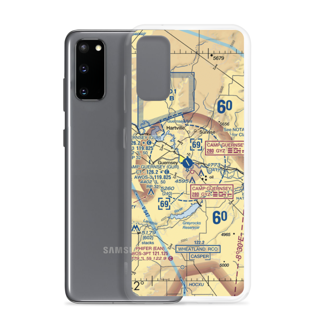 Camp Guernsey Airport (GUR) VFR Sectional Samsung Case Samsung Galaxy S20 model shown