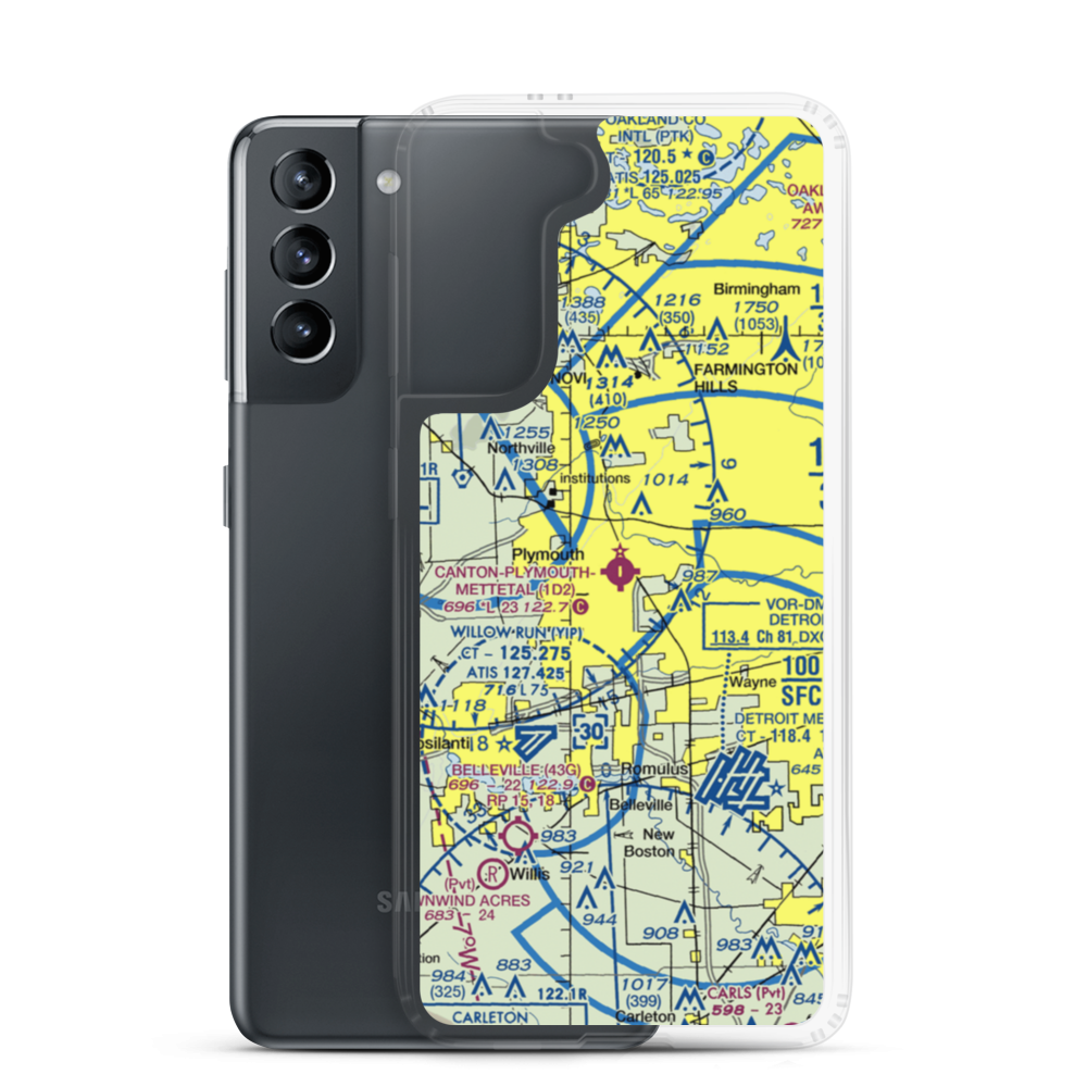 Canton-Plymouth-Mettetal Airport (1D2) VFR Sectional Samsung Case Samsung Galaxy S21 model shown
