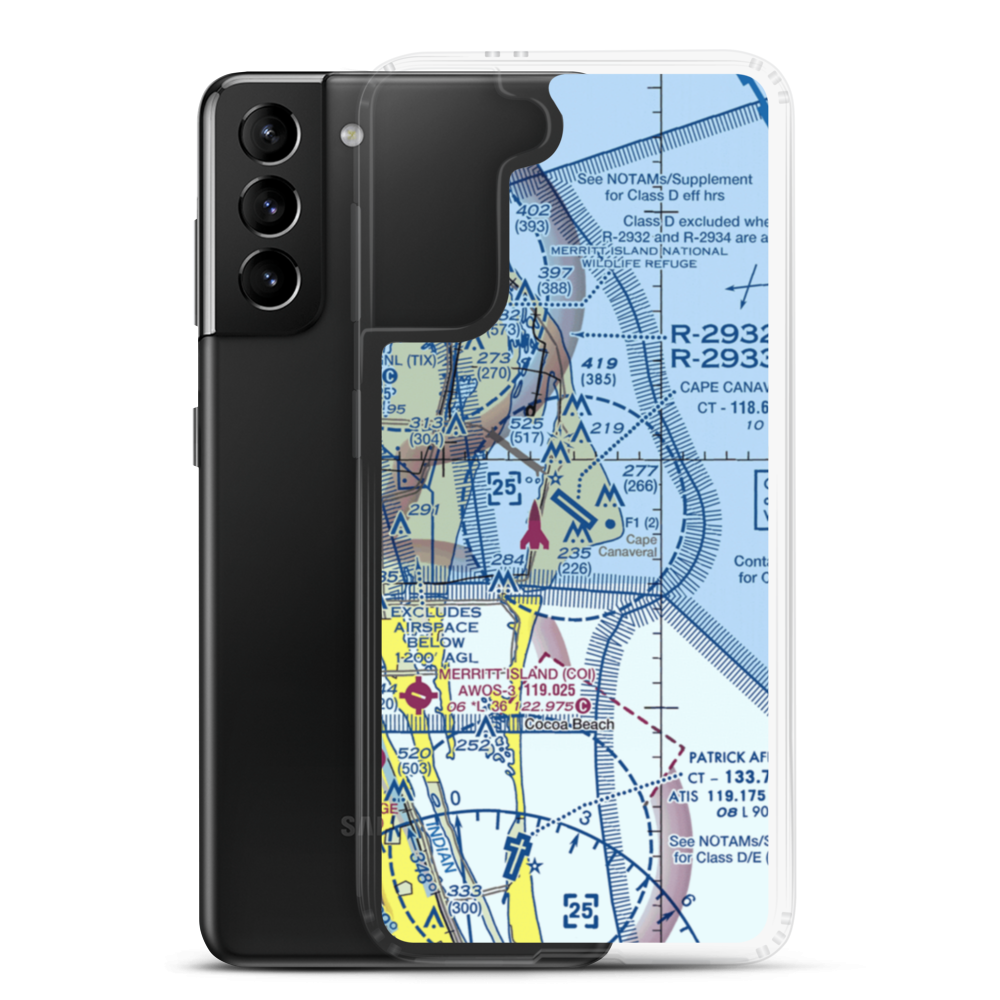 Cape Canaveral AFS Skid Strip (XMR) VFR Sectional Samsung Case Samsung Galaxy S21 Plus model shown