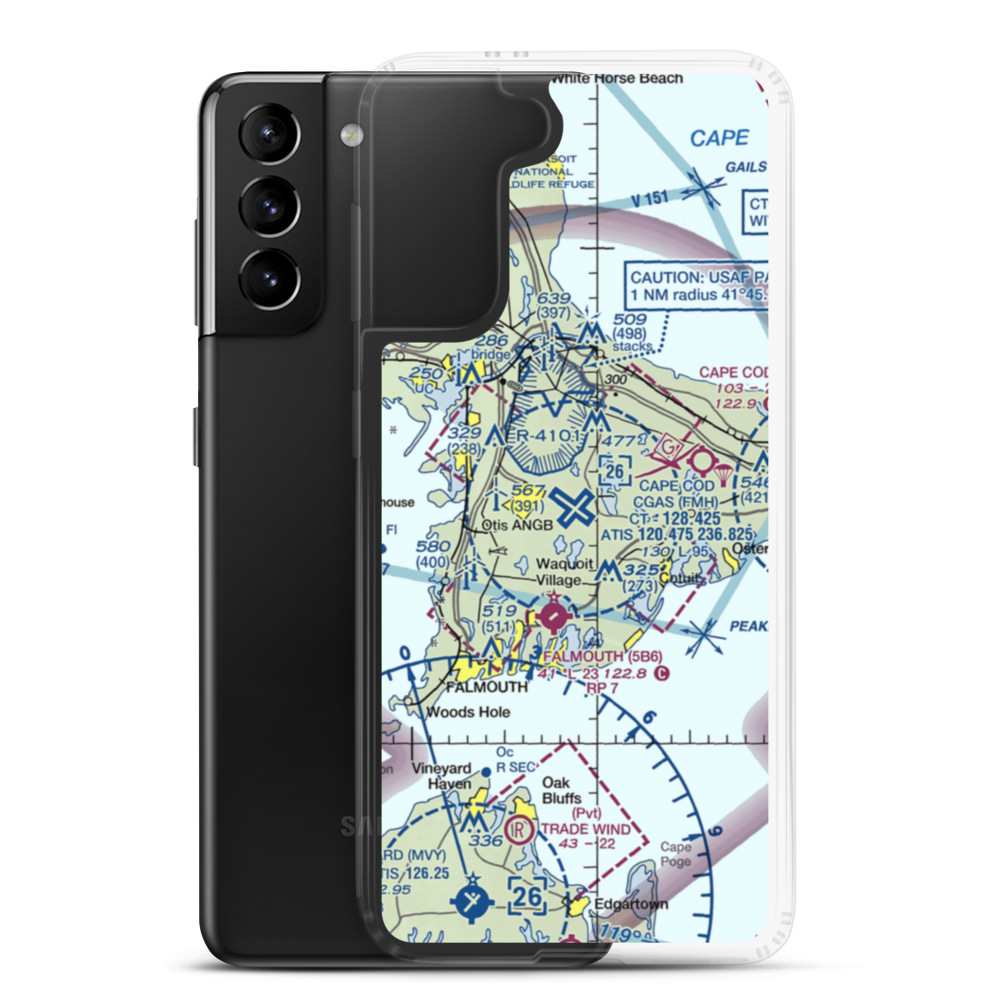 Cape Cod Coast Guard Air Station (FMH) VFR Sectional Samsung Case Samsung Galaxy S21 Plus model shown