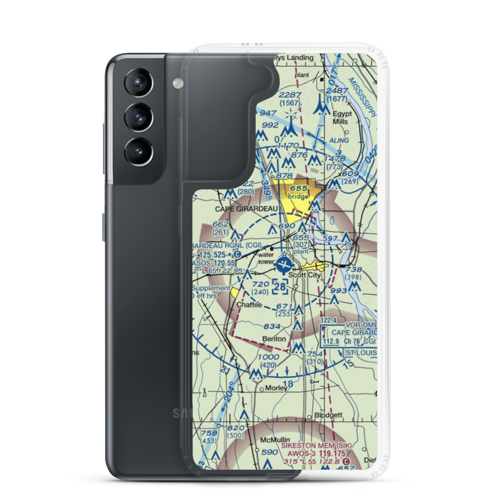 Cape Girardeau Regional Airport (CGI) VFR Sectional Samsung Case Samsung Galaxy S21 model shown