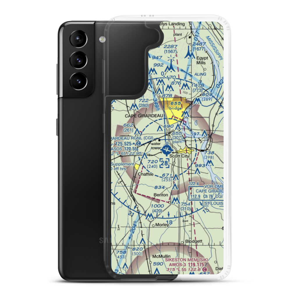 Cape Girardeau Regional Airport (CGI) VFR Sectional Samsung Case Samsung Galaxy S21 Plus model shown