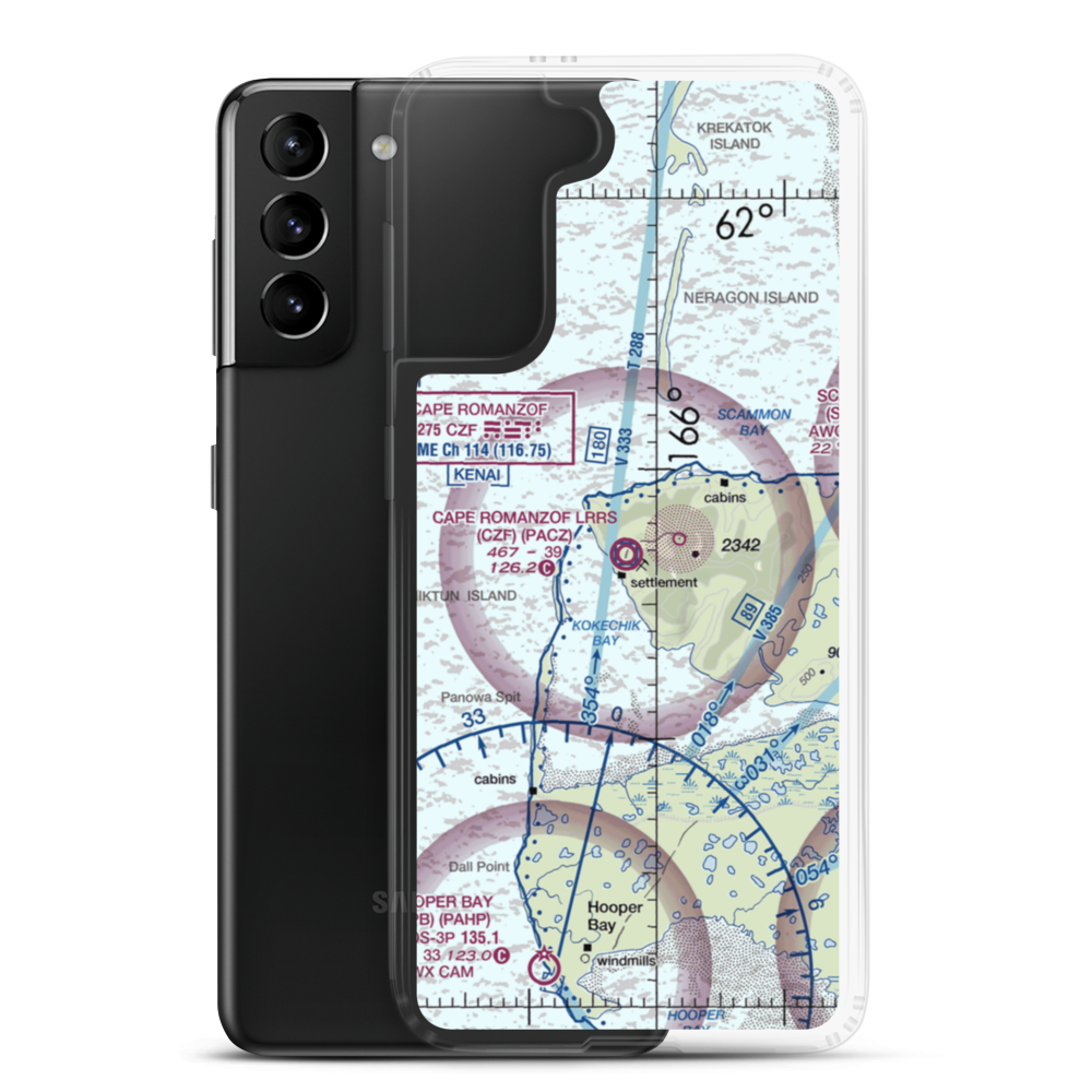 Cape Romanzof LRRS Airport (CZF) VFR Sectional Samsung Case Samsung Galaxy S21 Plus model shown
