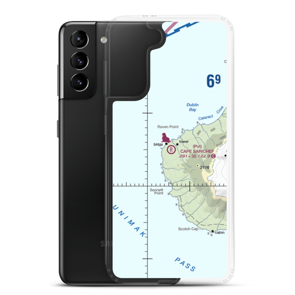 Cape Sarichef Airport (26AK) VFR Sectional Samsung Case Samsung Galaxy S21 Plus model shown