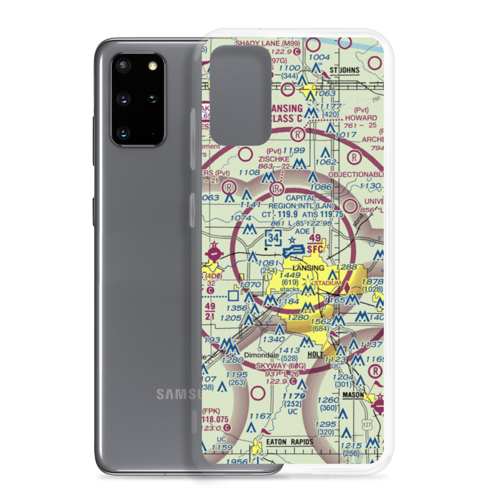 Capital City Airport (LAN) VFR Sectional Samsung Case Samsung Galaxy S20 Plus model shown