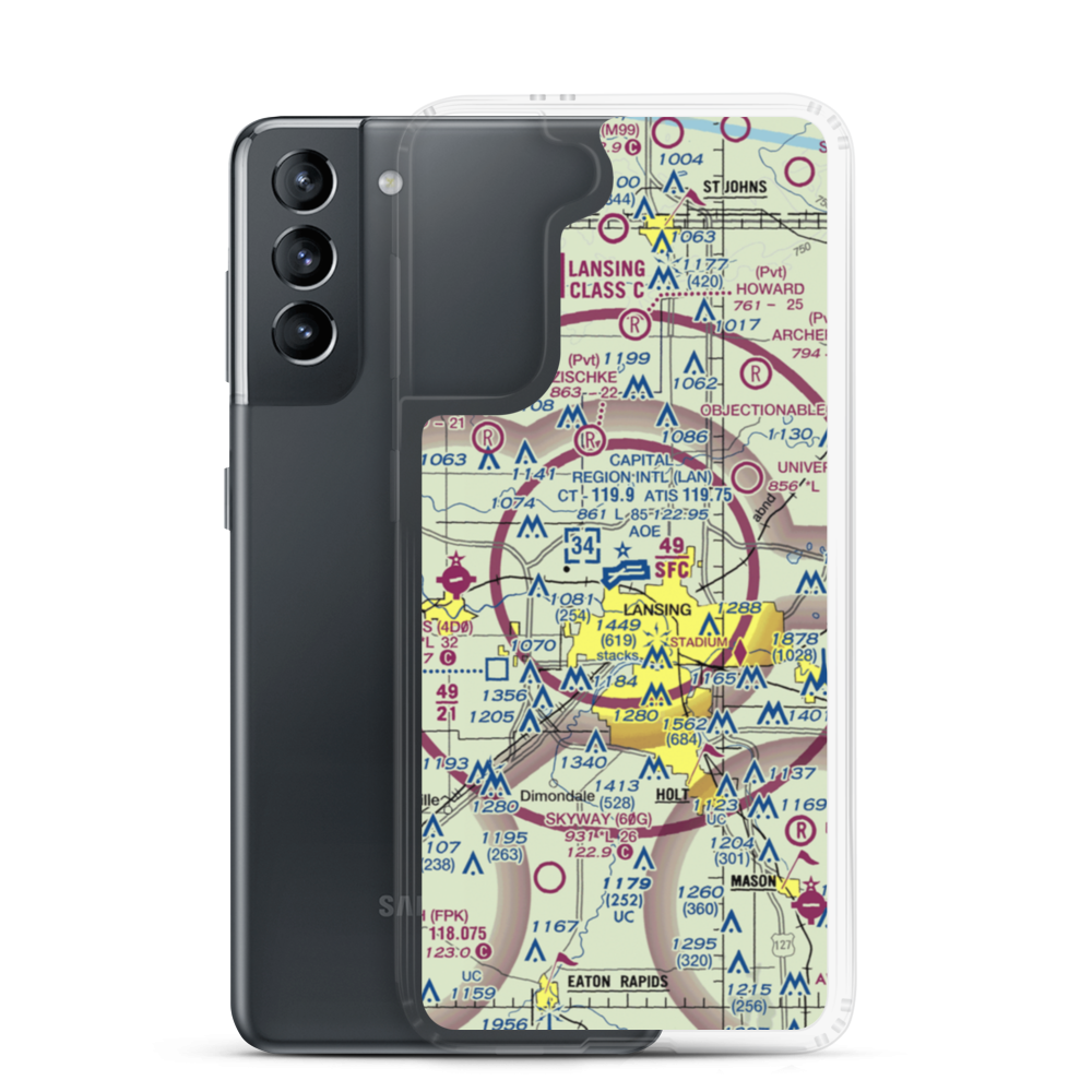 Capital City Airport (LAN) VFR Sectional Samsung Case Samsung Galaxy S21 model shown