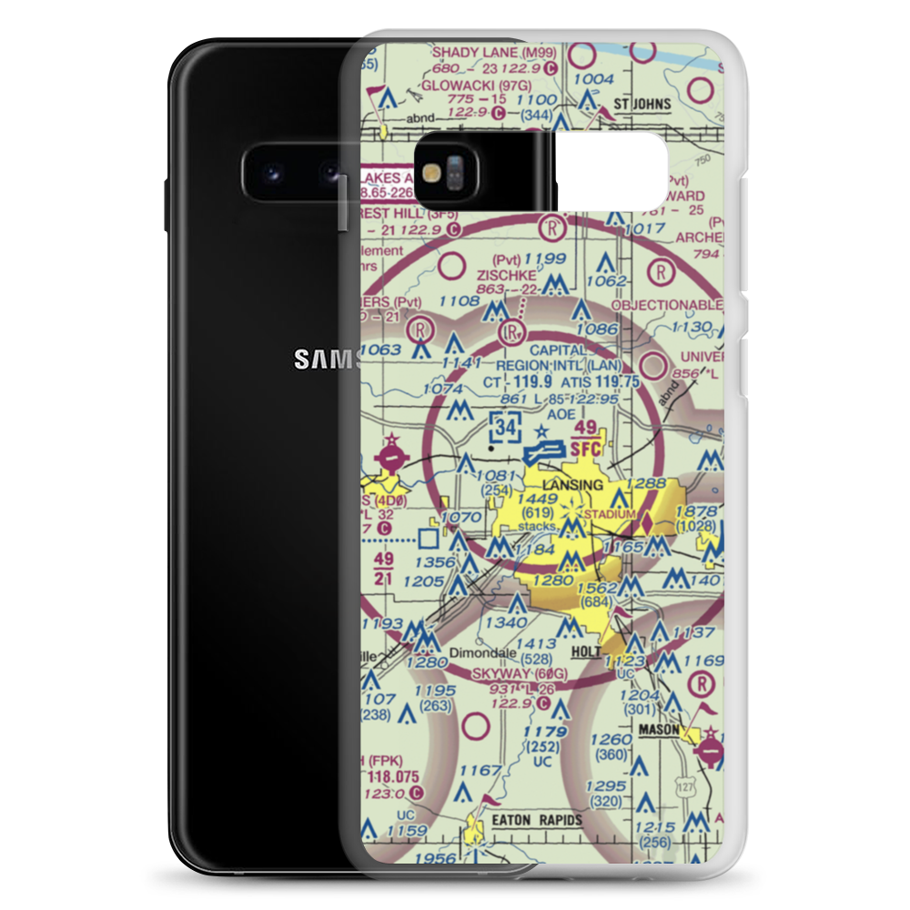 Capital City Airport (LAN) VFR Sectional Samsung Case Samsung Galaxy S10+ model shown