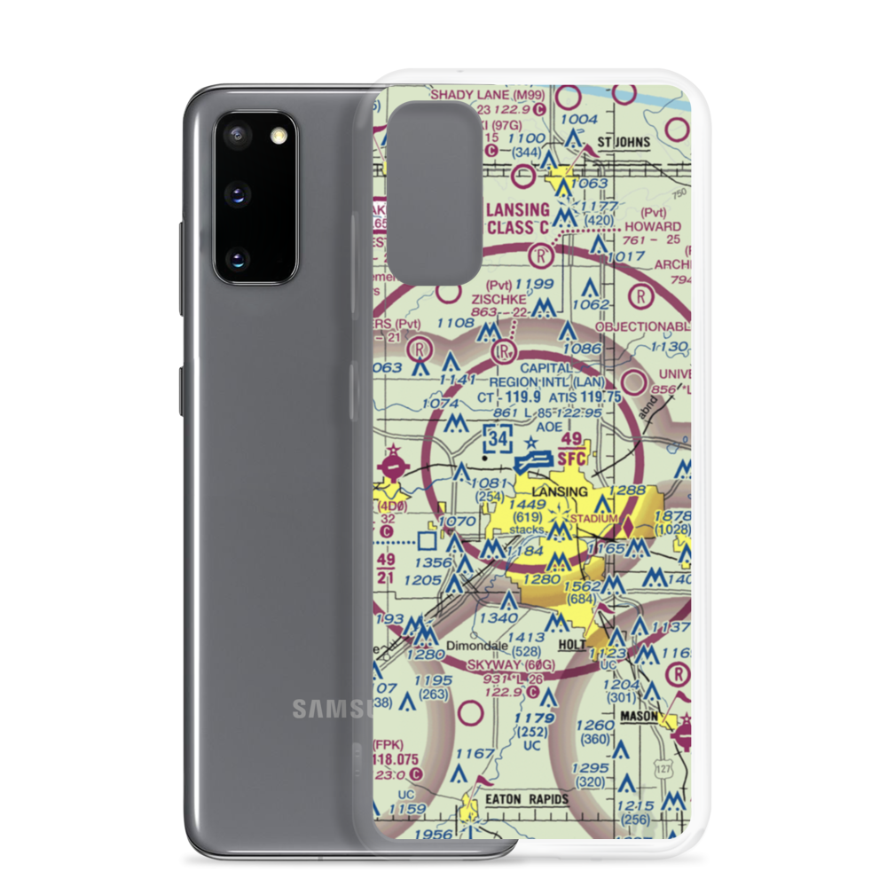 Capital City Airport (LAN) VFR Sectional Samsung Case Samsung Galaxy S20 model shown