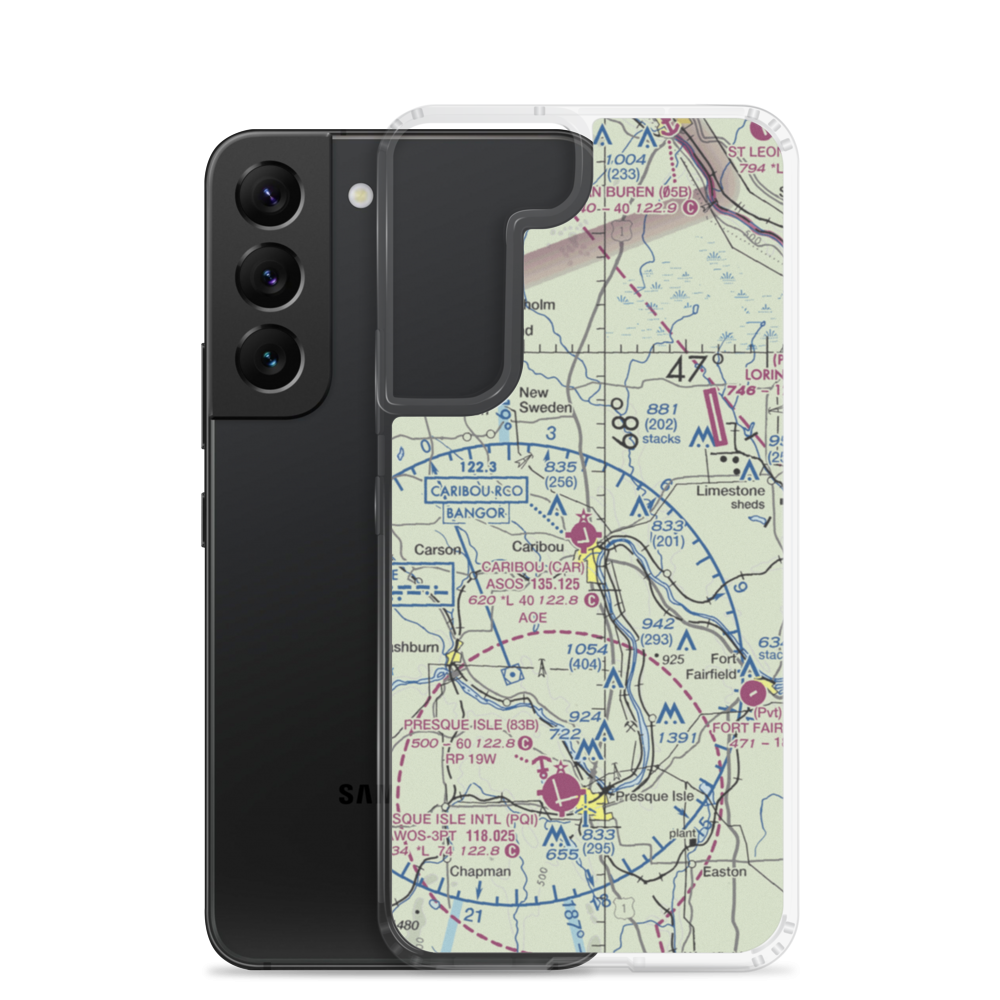 Caribou Municipal Airport (CAR) VFR Sectional Samsung Case Samsung Galaxy S22 model shown