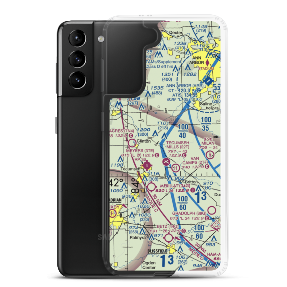 Carl's Airport (MI70) VFR Sectional Samsung Case Samsung Galaxy S21 Plus model shown