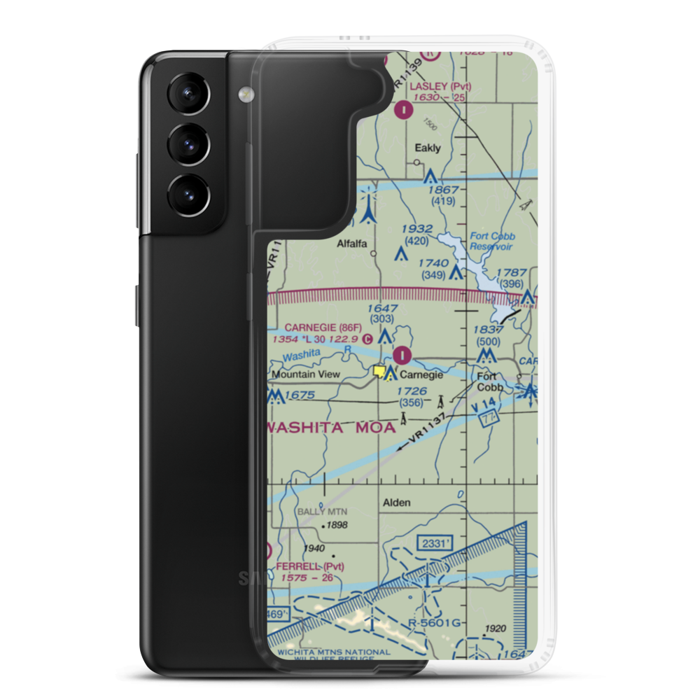 Carnegie Municipal Airport (86F) VFR Sectional Samsung Case Samsung Galaxy S21 Plus model shown