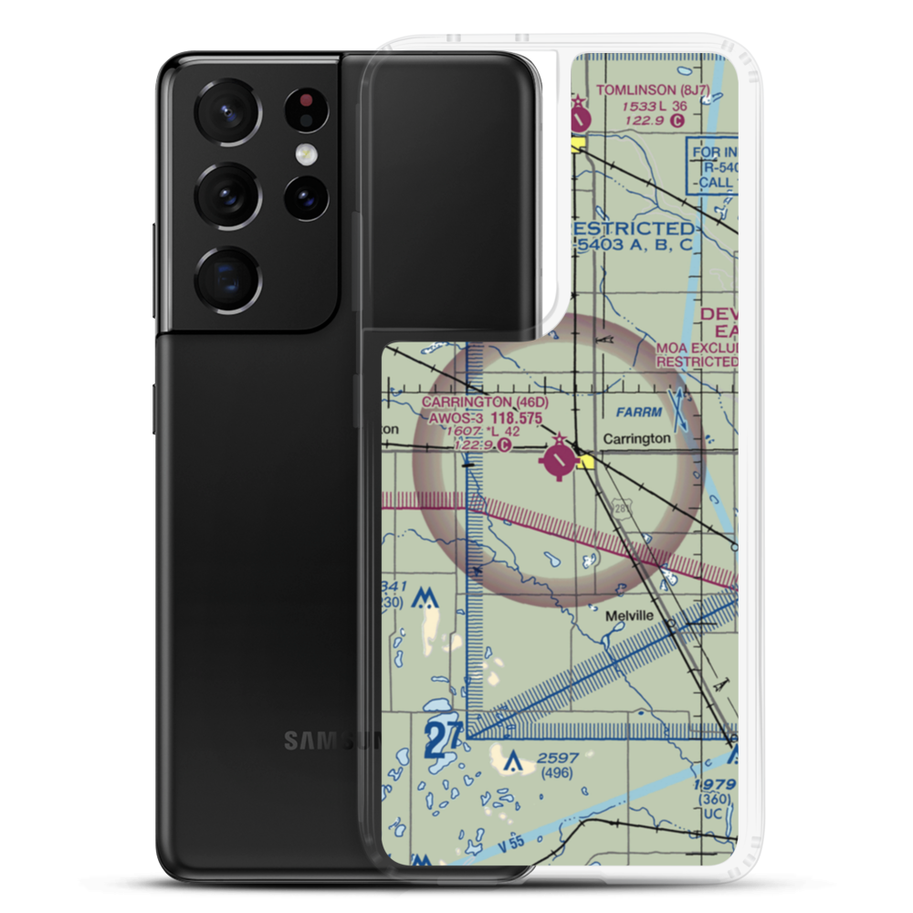Carrington Municipal Airport (46D) VFR Sectional Samsung Case Samsung Galaxy S21 Ultra model shown