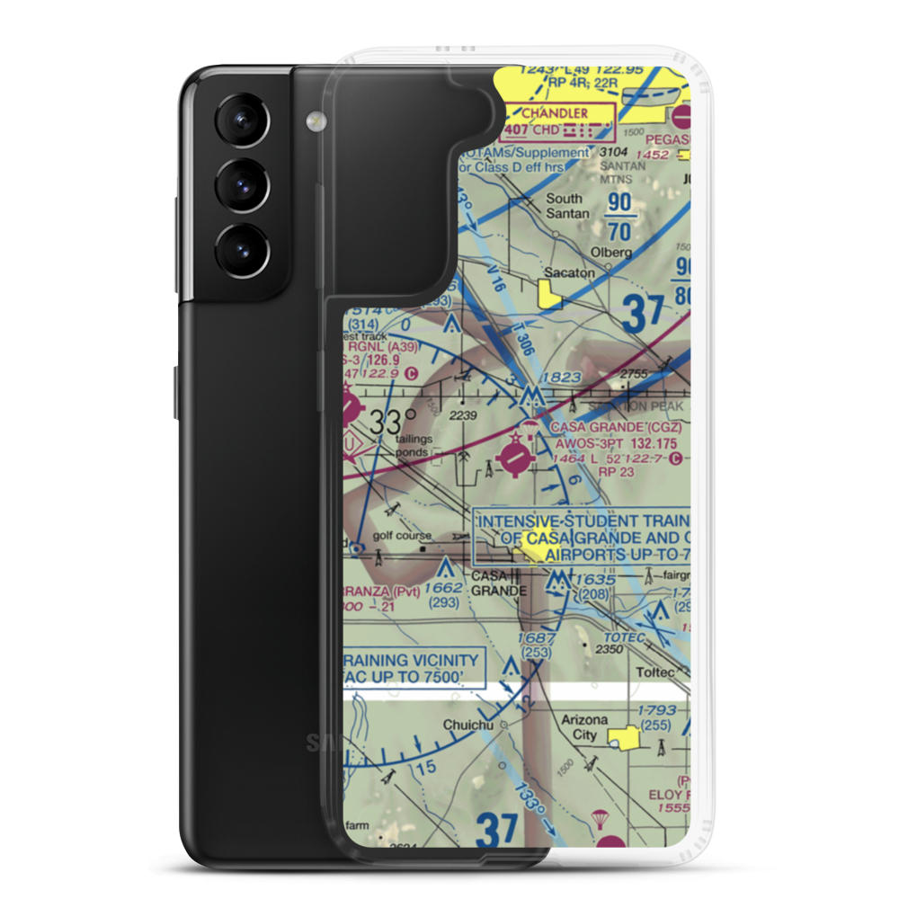 Casa Grande Municipal Airport (CGZ) VFR Sectional Samsung Case Samsung Galaxy S21 Plus model shown