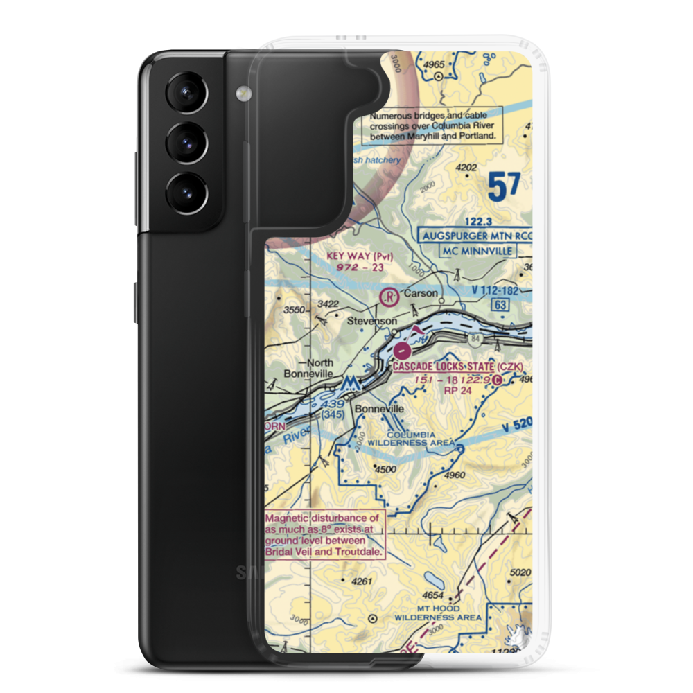 Cascade Locks State Airport (CZK) VFR Sectional Samsung Case Samsung Galaxy S21 Plus model shown