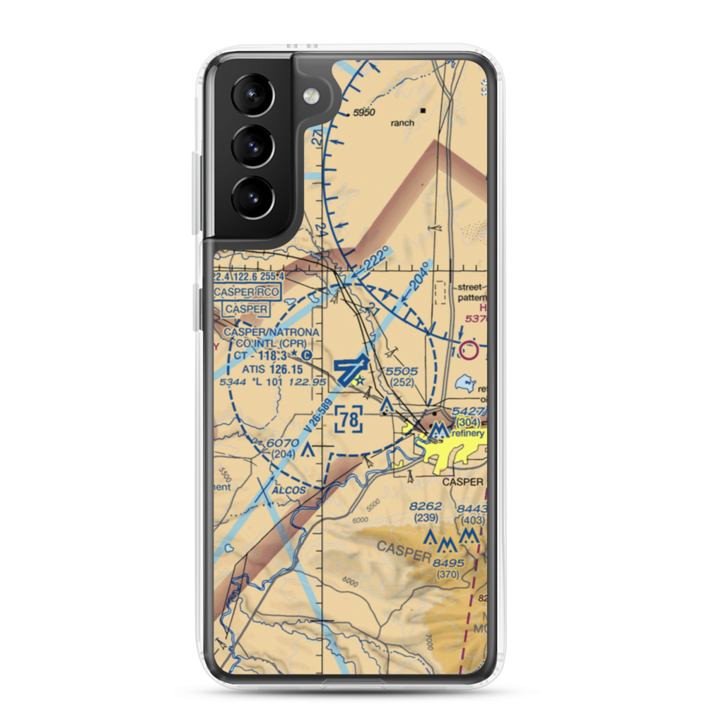 Casper-Natrona County International Airport (CPR) VFR Sectional Samsung Case Samsung Galaxy S21 Plus model shown