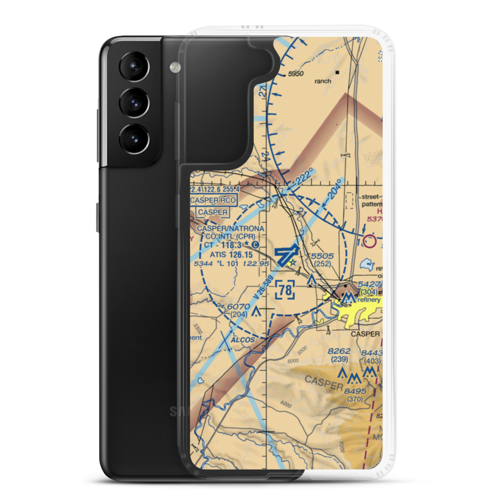 Casper-Natrona County International Airport (CPR) VFR Sectional Samsung Case Samsung Galaxy S21 Plus model shown