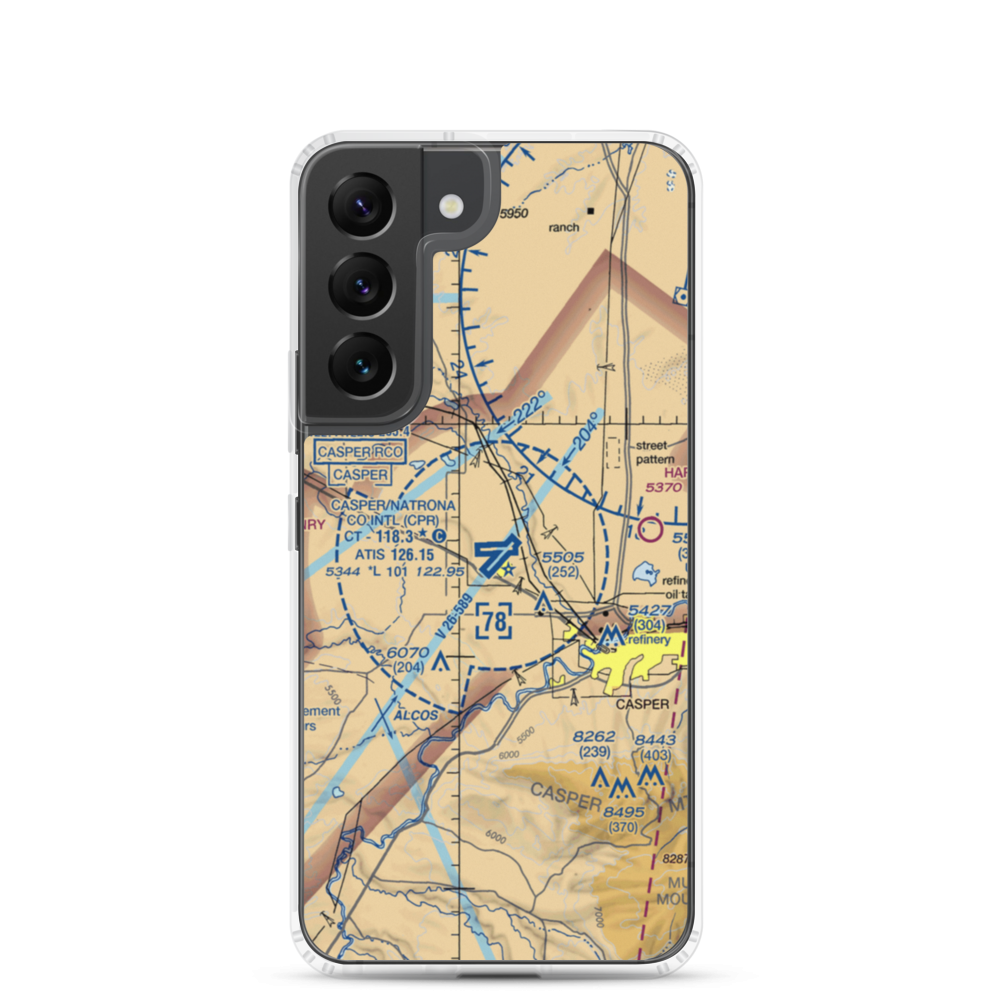 Casper-Natrona County International Airport (CPR) VFR Sectional Samsung Case Samsung Galaxy S22 model shown