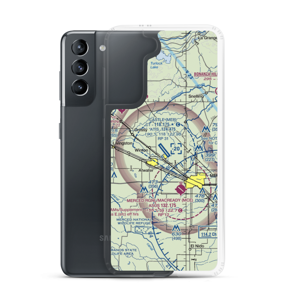 Castle Airport (MER) VFR Sectional Samsung Case Samsung Galaxy S21 model shown