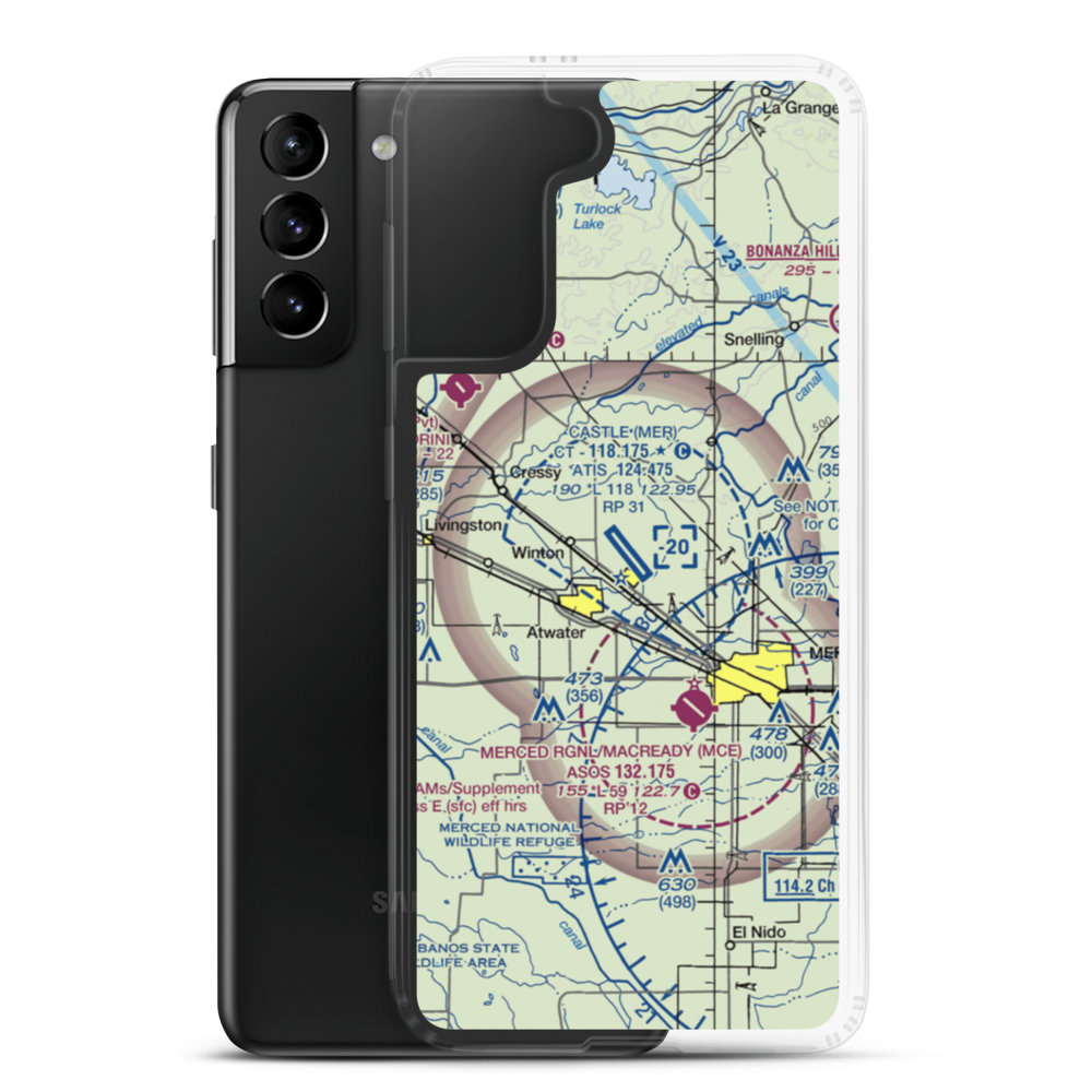 Castle Airport (MER) VFR Sectional Samsung Case Samsung Galaxy S21 Plus model shown